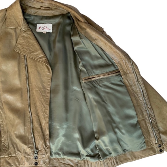 M Julian for Wilson’s Leather Tan Distressed Leather Bomber/Aviator Jacket - Picture 6 of 16